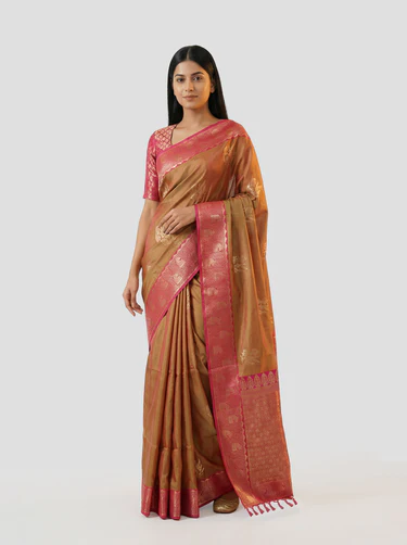 Art Silk Double Shade Traditional Saree with Gapped Buttas